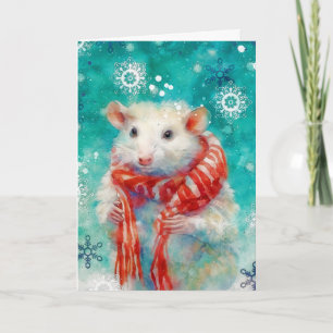 Mixed Media Opossum Print Christmas Card AP450B1