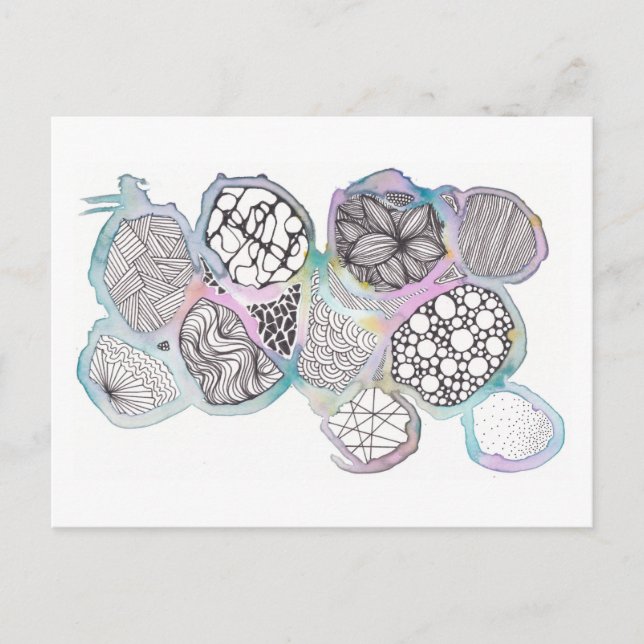 Mixed media, pastel colours and black and white postcard (Front)