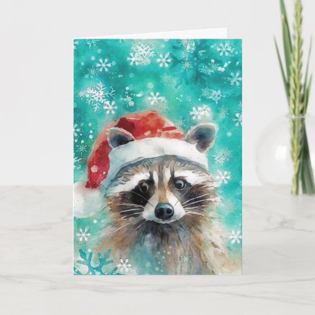 Mixed Media Racoon Print Christmas Card AP438B1 (Front)