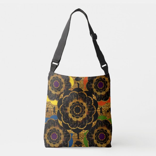 Mixed Media Retro Style Hippie Pattern Crossbody Bag (Front)