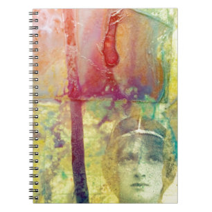 Mixed media vintage lady ink spills spiral notebook