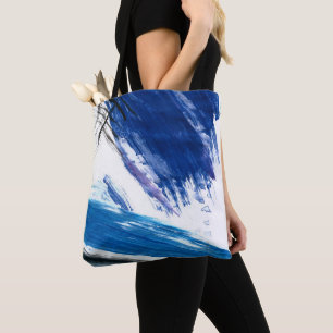 Mixed media watercolor blue abstract artistic tote bag
