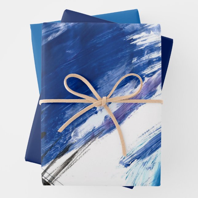 Mixed media watercolor blue abstract artistic wrapping paper sheet (In situ)