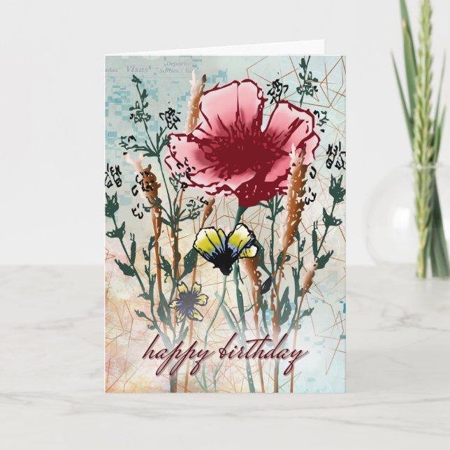 Mixed Media Wildflower Birthday Card (Front)