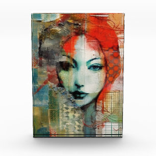 Mixed Media Woman Collage Photo Block