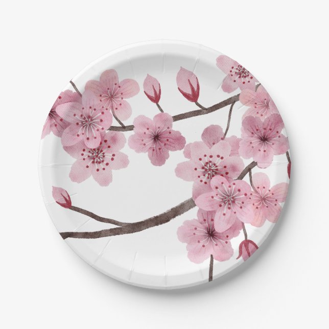 Mixed Medium Pink Cherry Blossom Paper Plate (Front)