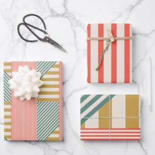 Mixed Modern Stripes Christmas Holiday Wrapping Paper Sheet