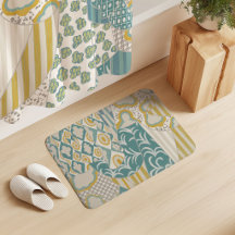 Mixed Motif Drapery Cream Yellow Aqua Mint Beige