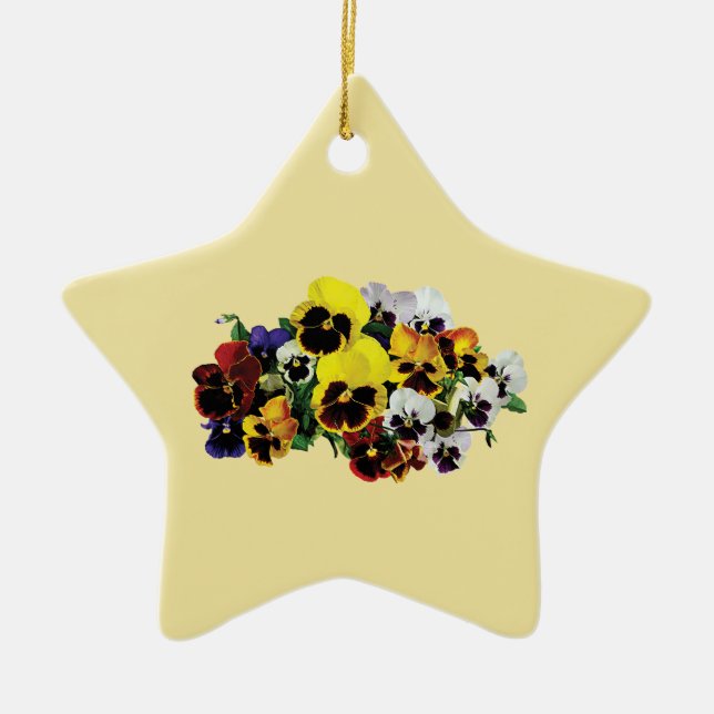 Mixed Pansies Ceramic Tree Decoration (Front)