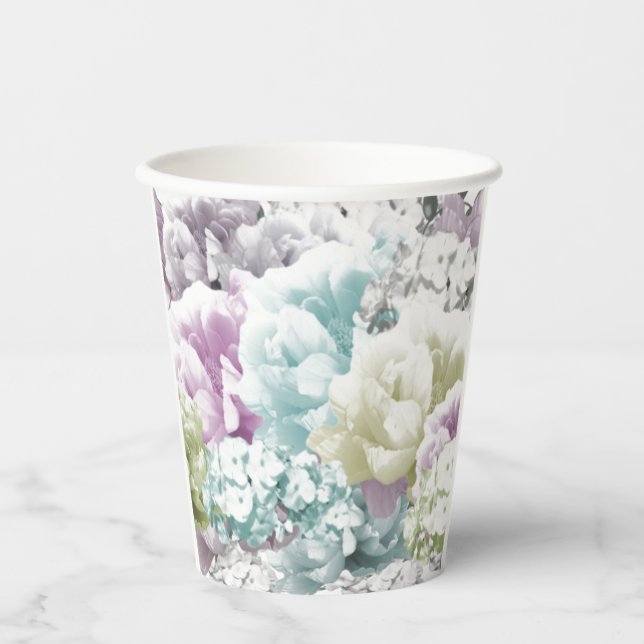 Mixed Pastel Floral Bouquet Paper Cups (Front)