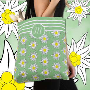 Mixed Pattern Edelweiss N Stripes Light Green Tote Bag