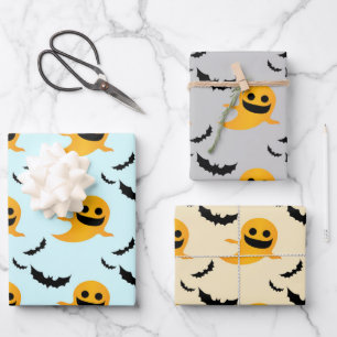 Mixed Pattern Little Boo Ghost Bats Halloween Gift Wrapping Paper Sheet