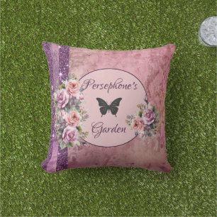Mixed pattern pink floral cushion