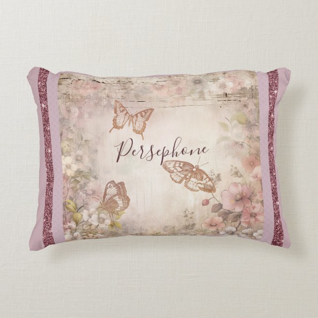 Mixed pattern pink floral  decorative cushion (Front)