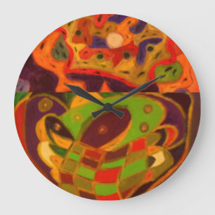 Mixed patterns earth colours whimsical design large clock