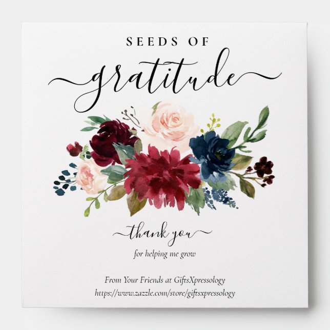 Mixed Peony Seeds of Gratitude Gift Seed Packet Envelope (Front)