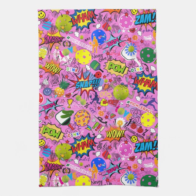 😍 mixed pickleball pink tea towel (Vertical)