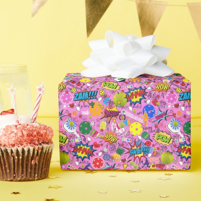 😍 mixed pickleball pink wrapping paper (Birthday Party)