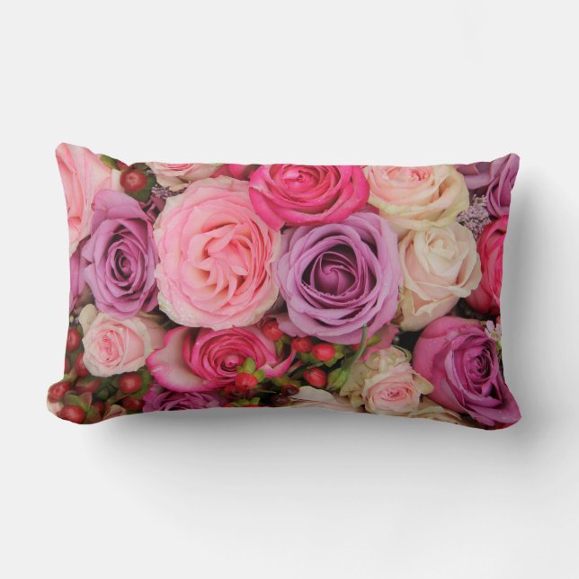 Mixed pink roses by Therosegarden Lumbar Cushion (Front)