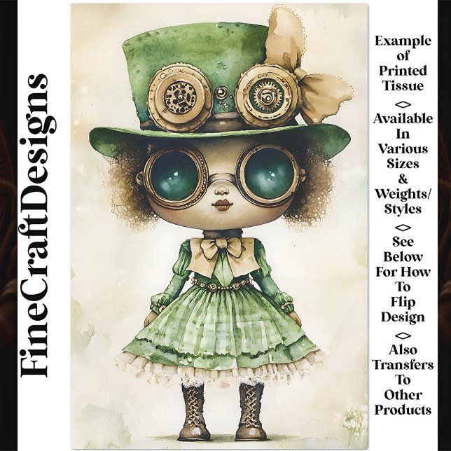 Mixed Race Steampunk Doll, Green AM6 Decoupage Tissue Paper (Creator Uploaded)