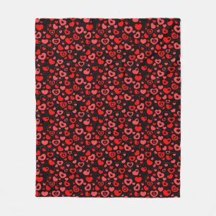 Mixed Red Hearts on black Fleece Blanket