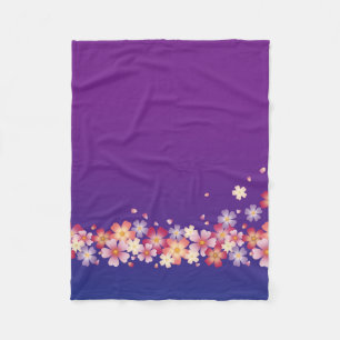 Mixed Sakura Blossoms Kimono Style Blue & Purple Fleece Blanket