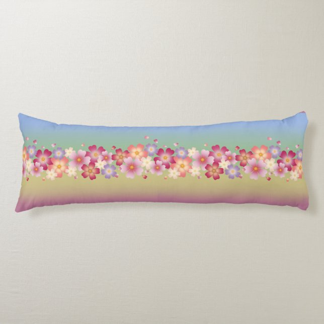 Mixed Sakura Blossoms Kimono Style Rainbow Body Cushion (Front)