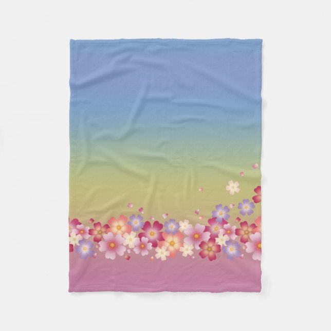 Mixed Sakura Blossoms Kimono Style Rainbow Fleece Blanket (Front)