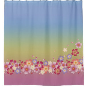 Mixed Sakura Blossoms Kimono Style Rainbow Shower Curtain