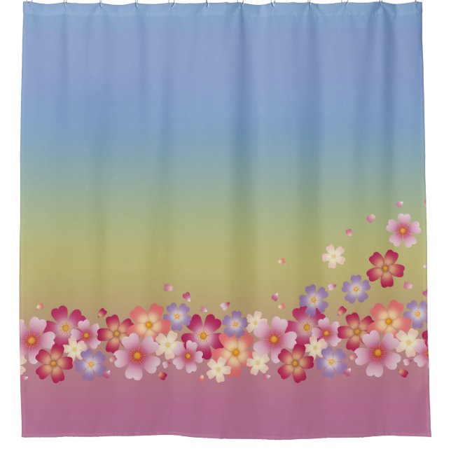 Mixed Sakura Blossoms Kimono Style Rainbow Shower Curtain (Front)