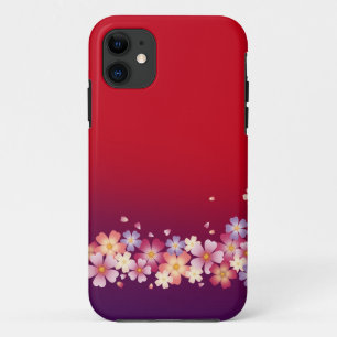 Mixed Sakura Blossoms Kimono Style Red & Purple Case-Mate iPhone Case
