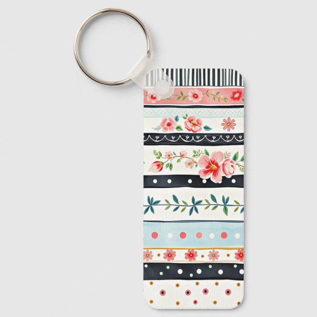 Mixed shabby chic patterns key ring (Front)