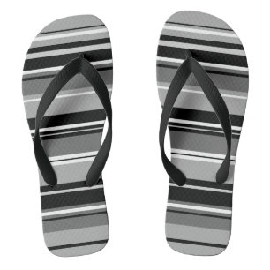 Mixed Striped Pattern Black White Greys Jandals