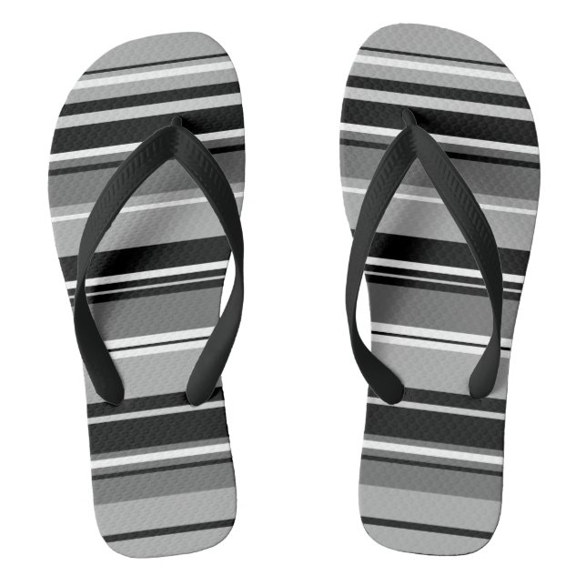 Mixed Striped Pattern Black White Greys Jandals (Footbed)