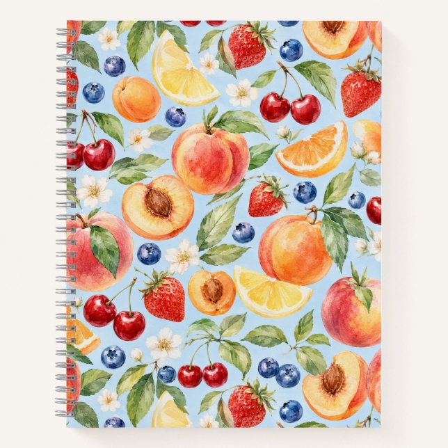 Mixed Summer Fruit Watercolor Pattern Notebook (Front)