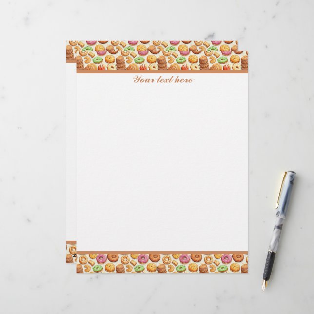  mixed sweets tiles bakery pattern customizable custom letterhead (Front/Back In Situ)