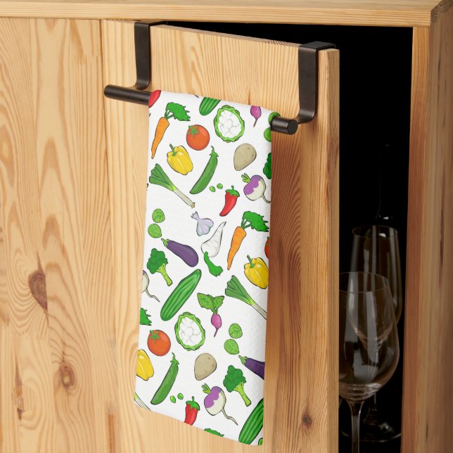 Mixed Veg Illustrated Pattern Tea Towel (Thirds Fold)