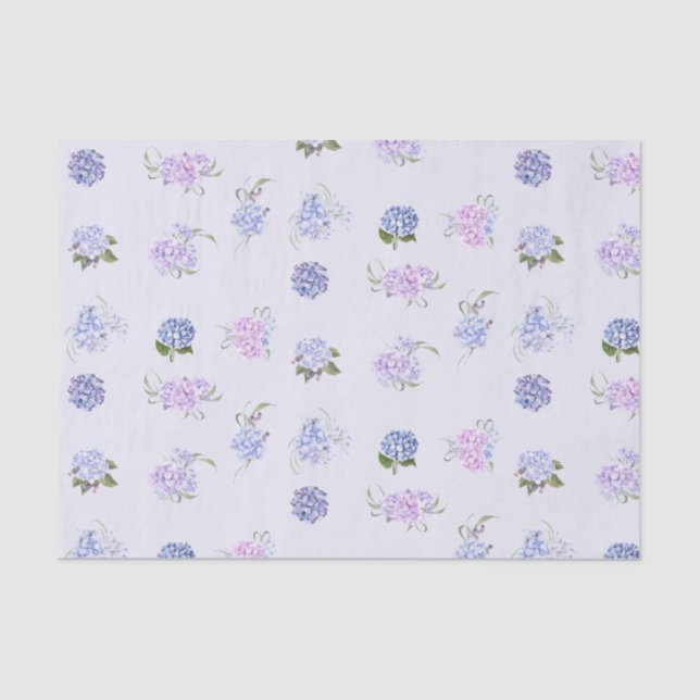 Mixed Watercolor Pink and Purple Hydrangea Flowers Tissue Paper (Front)