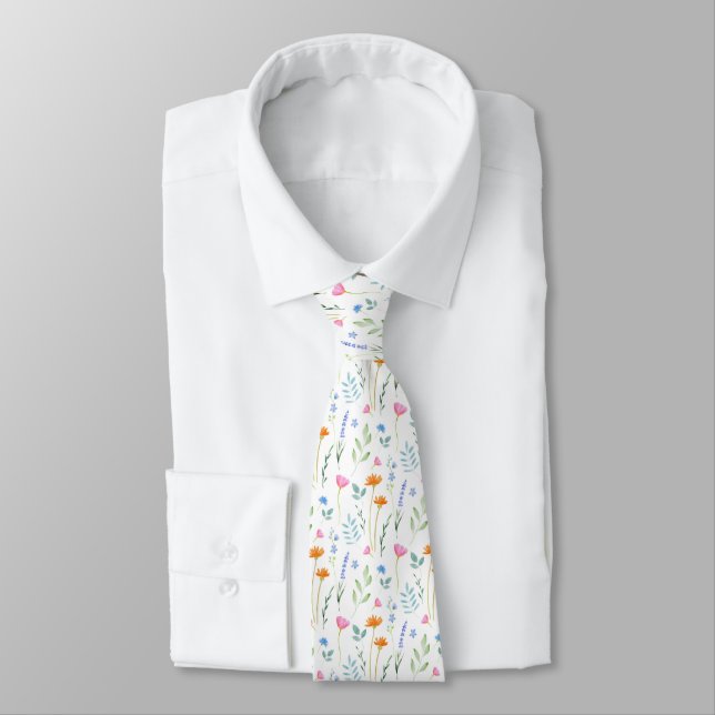 Mixed Watercolor Wildflowers Pattern  Tie (Tied)