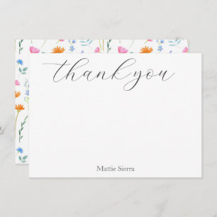 Mixed Watercolor Wildflowers Thank You Card
