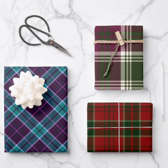 Mixed Winter Christmas Plaid Patterns Wrapping Paper Sheet (Front)
