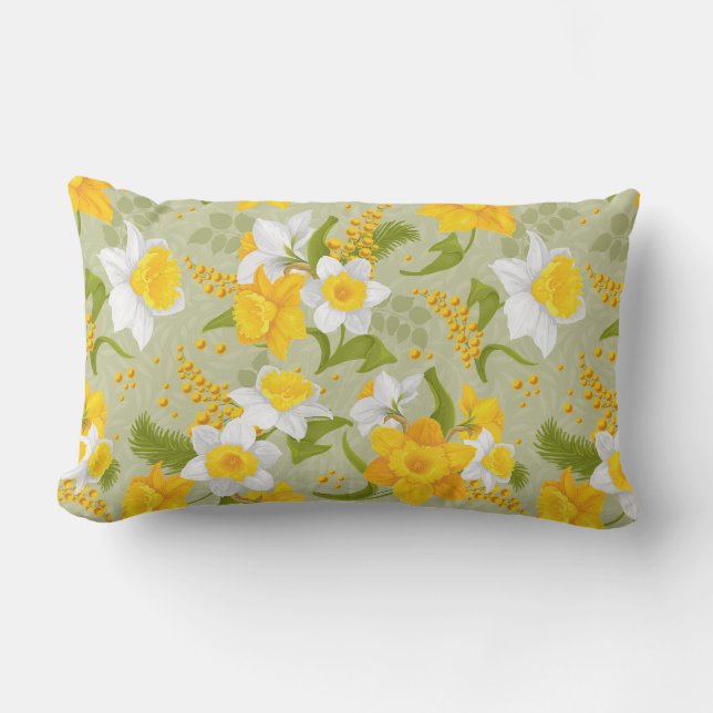 Mixed Yellow And White Daffodils Patterned Lumbar Cushion (Front)