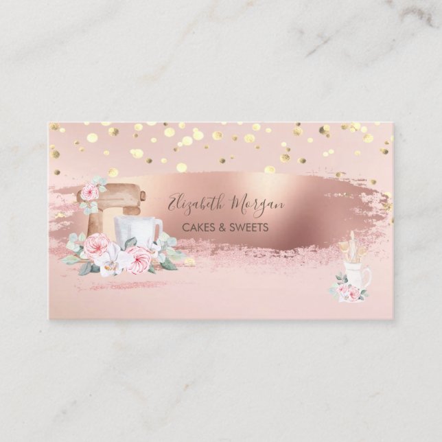 Mixer Flower,Confetti,Brush Stroke Cooking Business Card (Front)