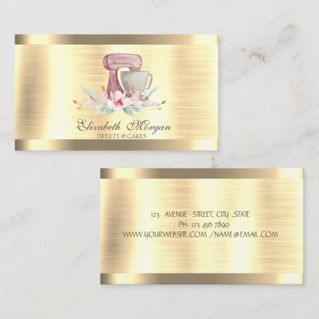 Mixer Flower Gold Stripe Gold Bakery  Business Card (Front/Back)