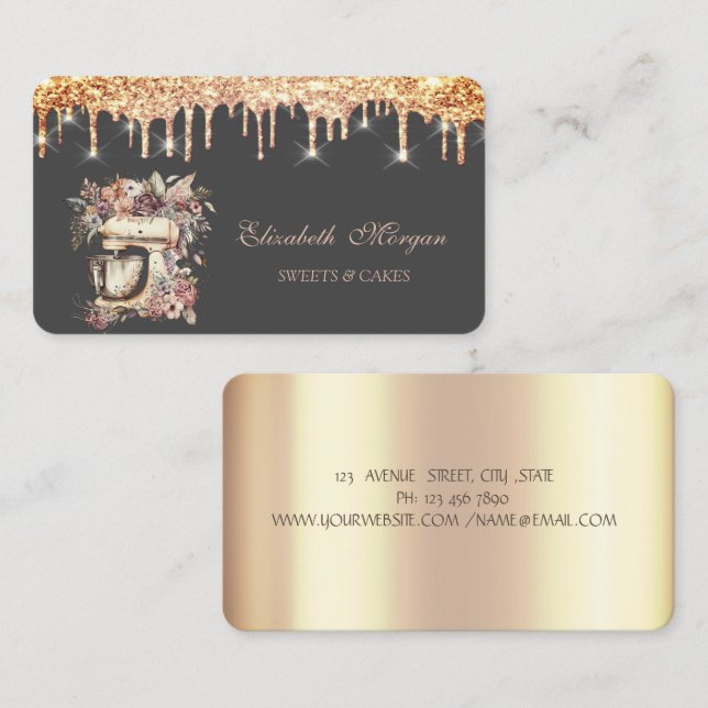 Mixer Flowers Chic Drips Bakery Tools Business Card (Front/Back)