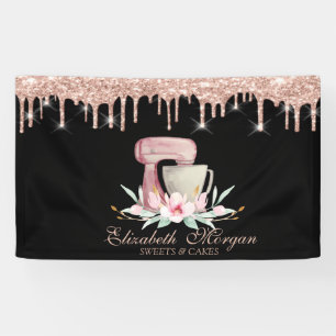Mixer Flowers Rose Gold Drips Bakery Black Banner
