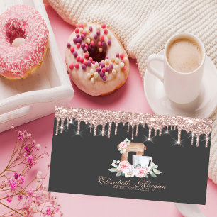 Mixer Flowers Rose Gold Drips Bakery Business Ca Card