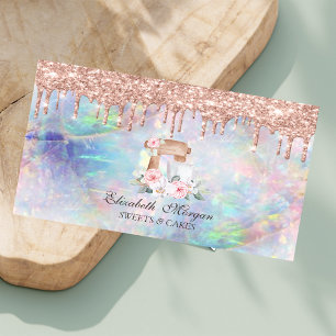 Mixer Flowers Rose Gold Drips Opal Bakery Business Card