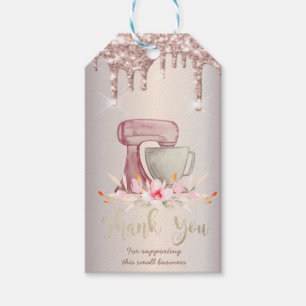 Mixer Flowers Rose Gold Glitter Drips Bakery Gift Tags