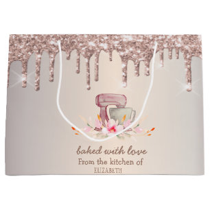 Mixer Flowers Rose Gold Glitter Drips Bakery Large Gift Bag